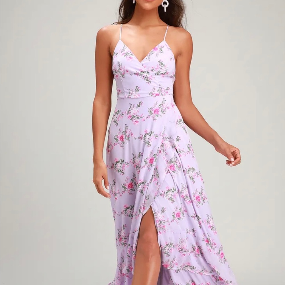 In Love Forever Lavender Floral Lace-Up High-Low Maxi Dress size Large